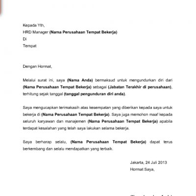 Contoh Surat Resign Yang Baik Doc Detil Gambar Online