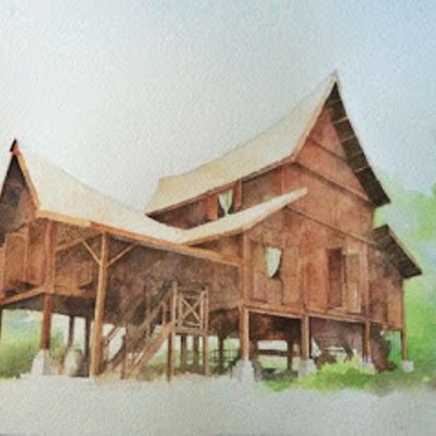 Rumah Kampung Lukisan Gambar
