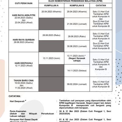 Takwim Penggal Dan Cuti Persekolahan Sesi 2023 2024